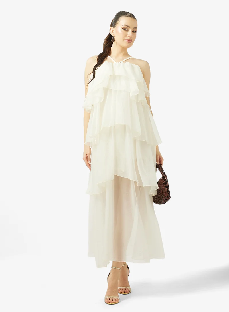 Ginger Boutique  Off Shoulder Frill Detail Maxi Dress for Women | Best Price UAE